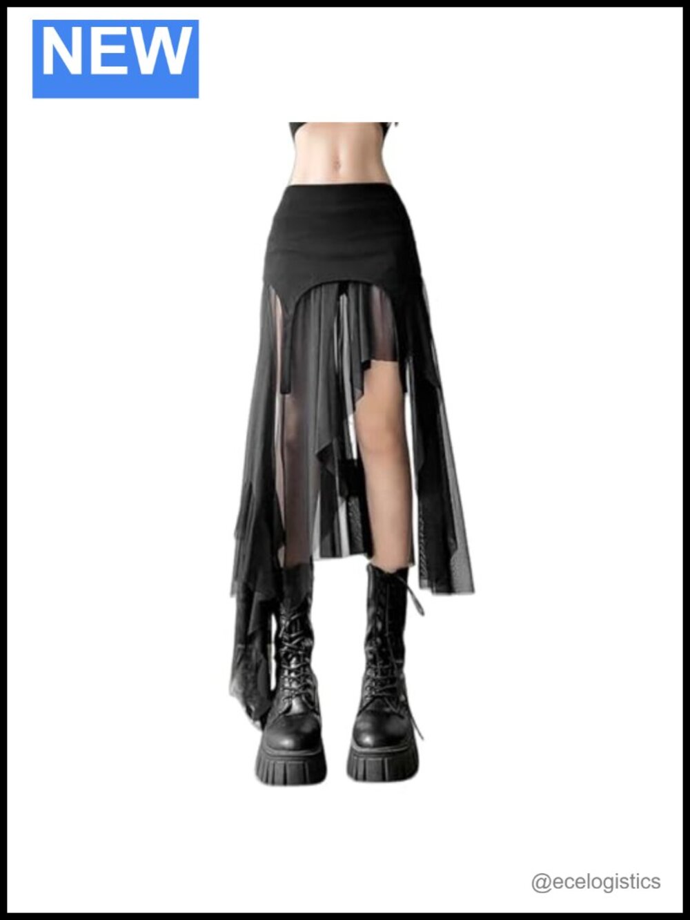 Punk Sheer Mesh Skirt High Low Low Rise Gothic Hippie Witch Ballroom Cheer
